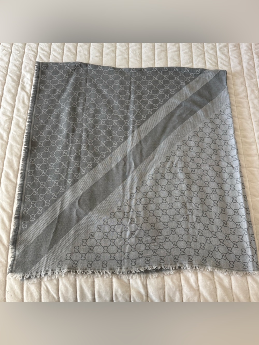 GUCCI Scarf Shawl GG Guccissima wool silk blend 140x140cm 52x52” Wool Silk gray